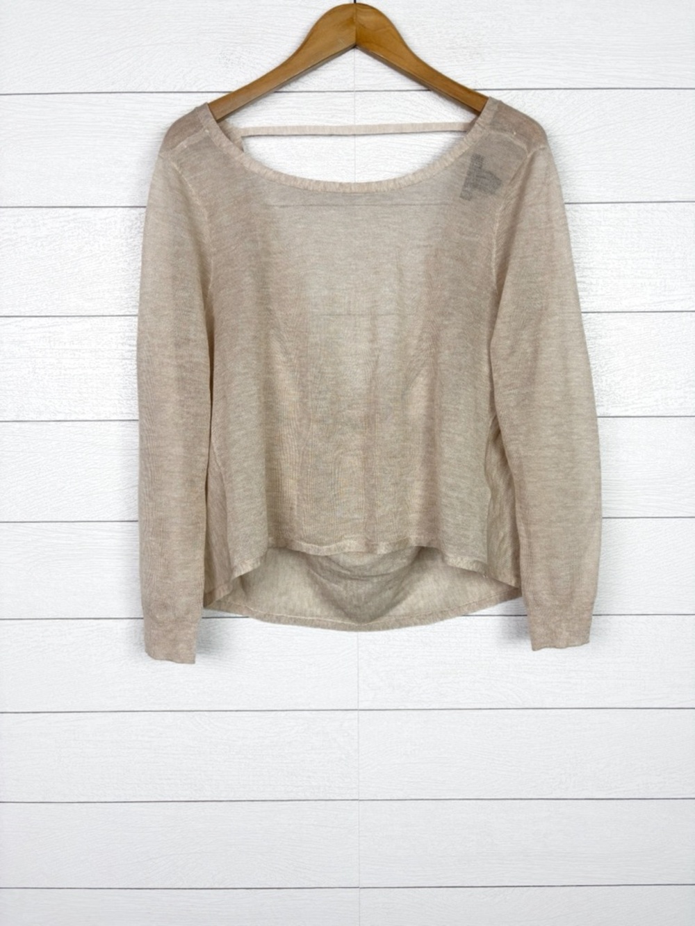 White House Black Market Gold Sheer Cowl Back Long Sleeve Top Large